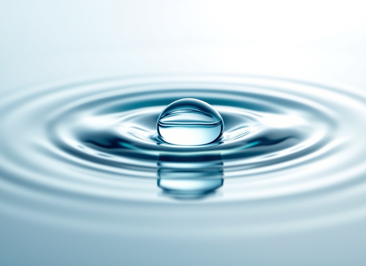 Macro photograph of a single water droplet on a white surface